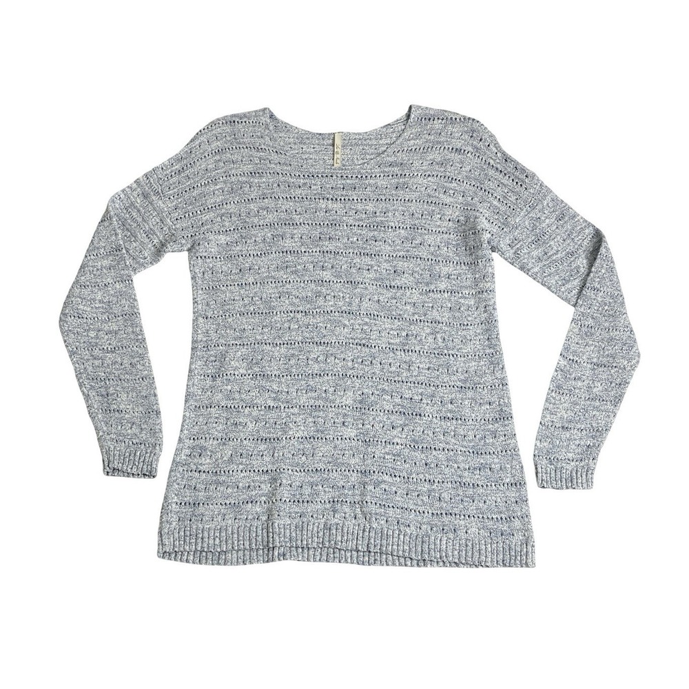 Leo & Nicole Sweater Womens M Blue Marled Open Knit Cotton Coastal Boho Chic